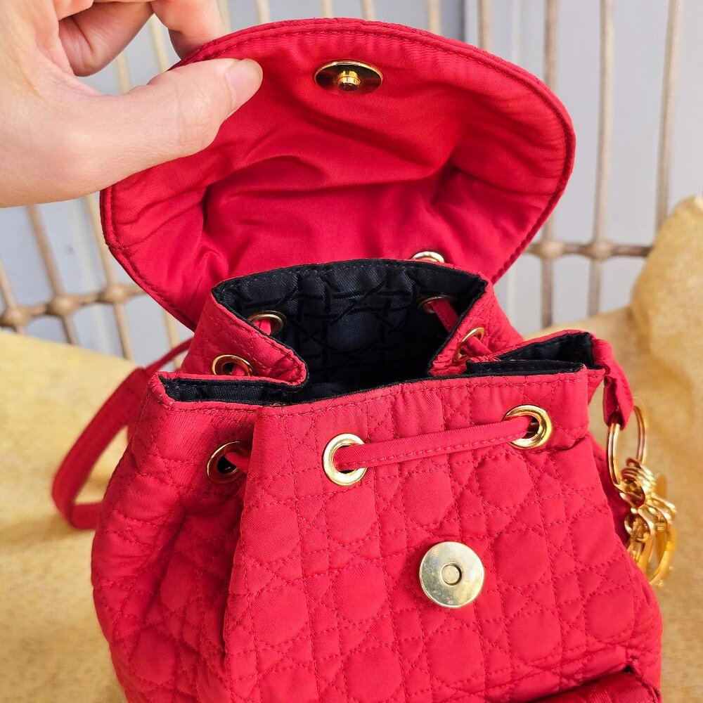 Medium Lady Dior Cannage Quilted Nylon Red Backpack made in Italy - Picture 11 of 14